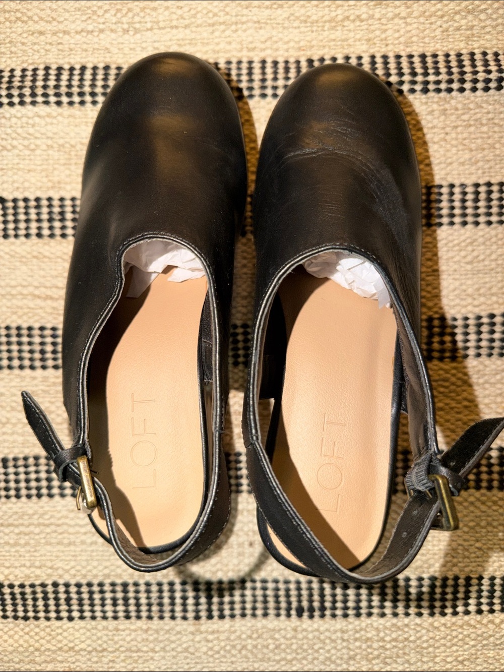 LOFT Black Leather Slingback Clogs with Studded Wooden Sole - Picture 4 of 7